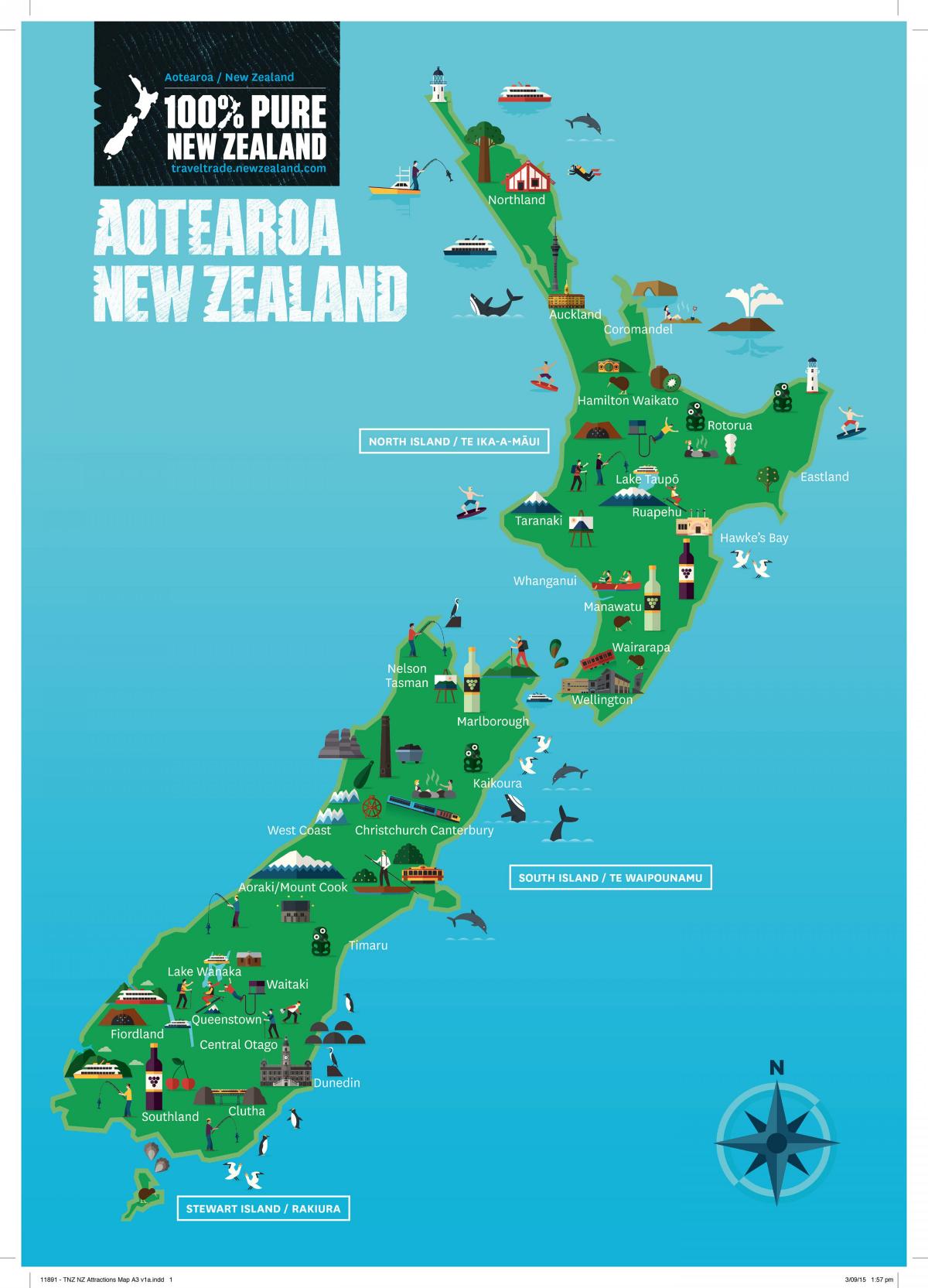 ニュージーランドの観光名所マップ