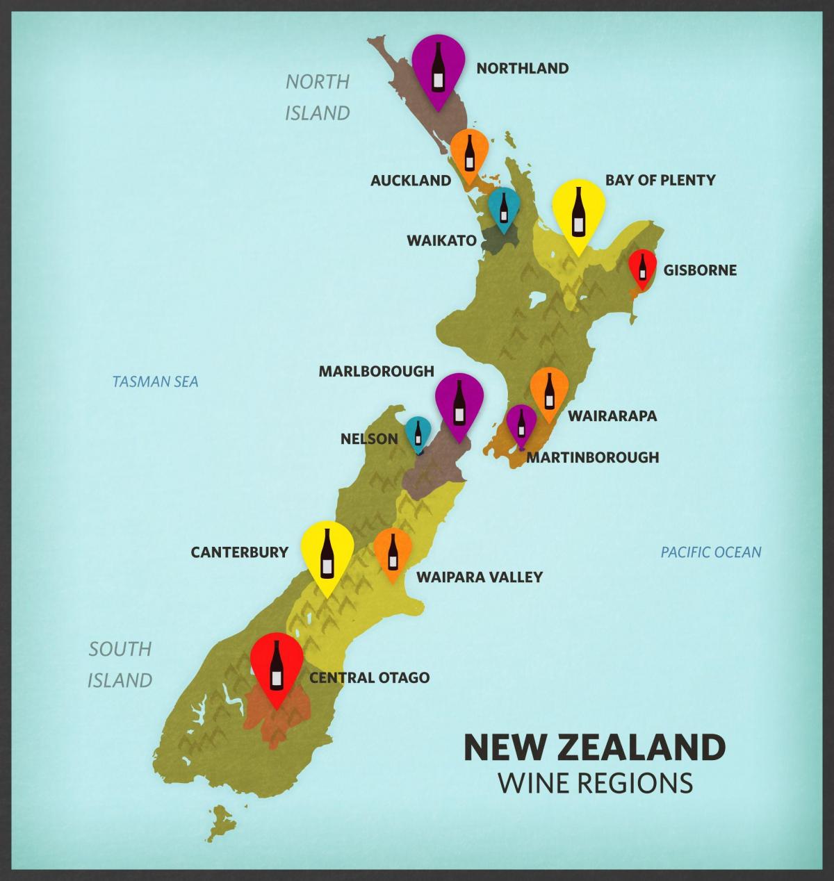 ニュージーランドのブドウ畑の地図