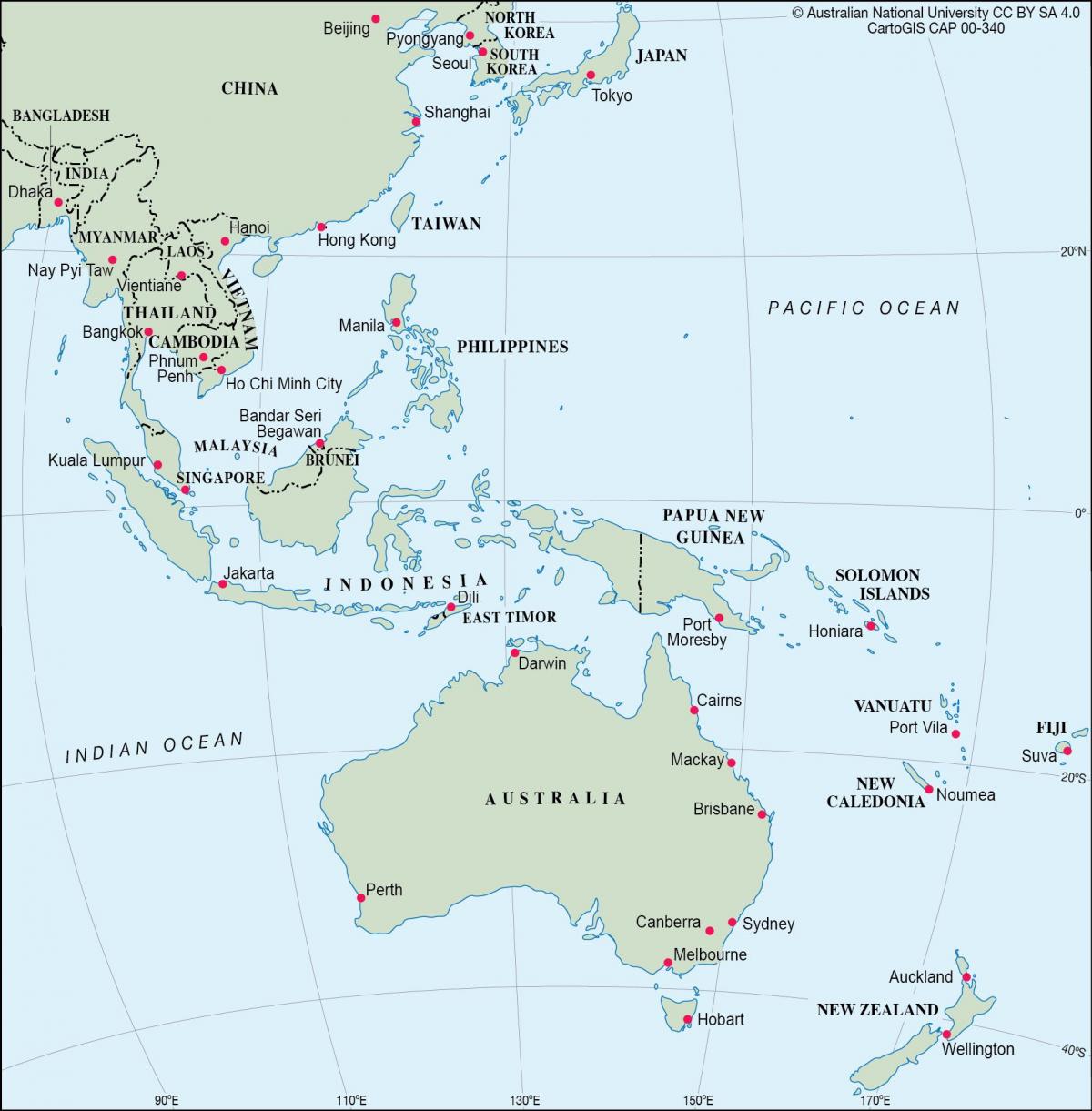オセアニアの地図上のニュージーランドの位置