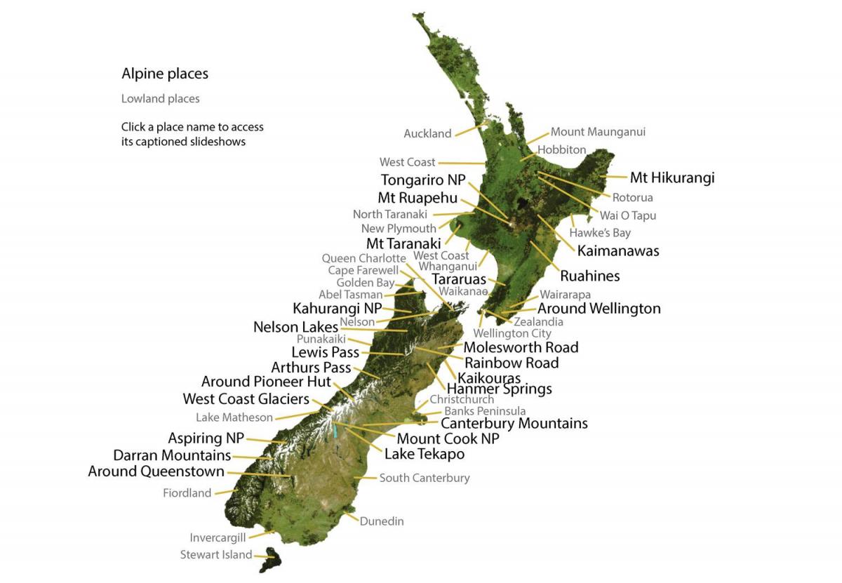 ニュージーランドの山の地図