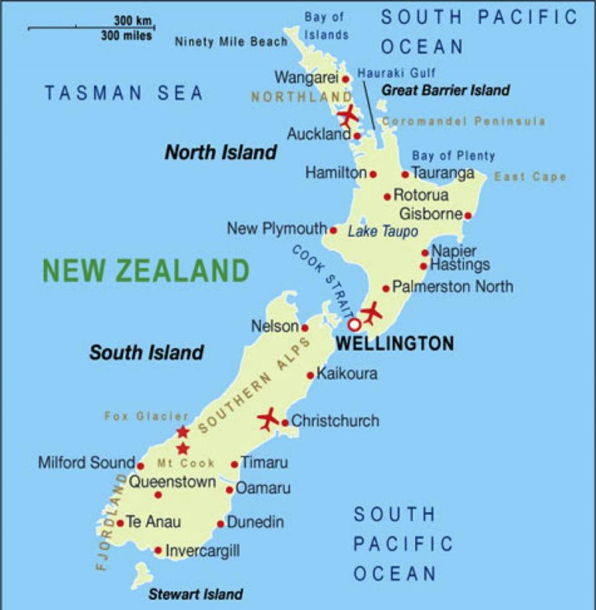 ニュージーランドの空港の地図
