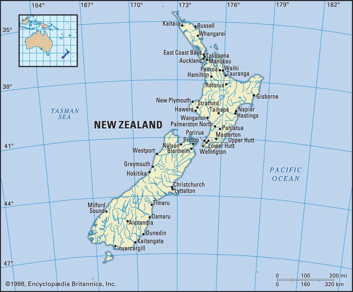 ニュージーランドの主要都市の地図