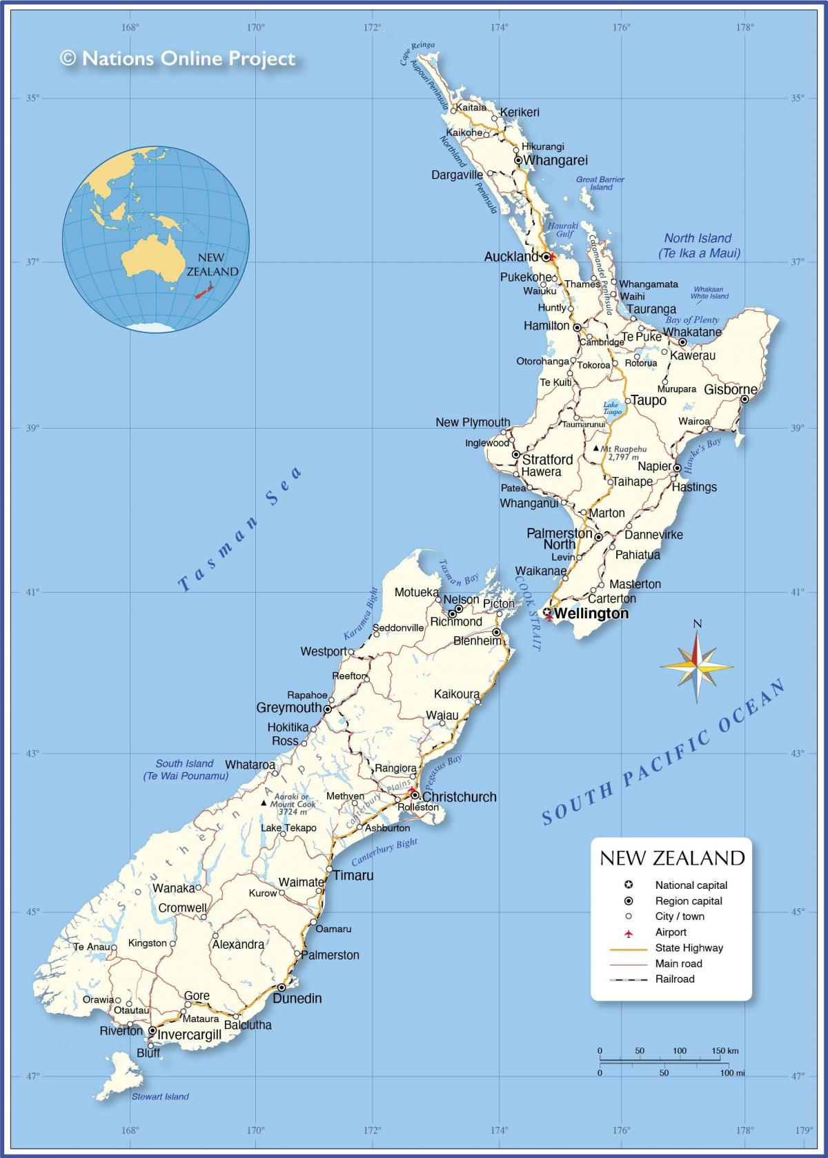 地図上のニュージーランド